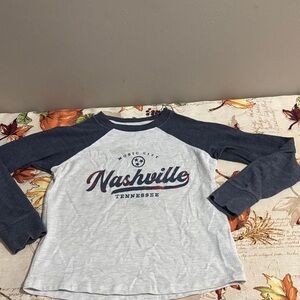 Buy 1 Get 3 Free! Nashville Music City Kids Raglan Shirt - White and Blue